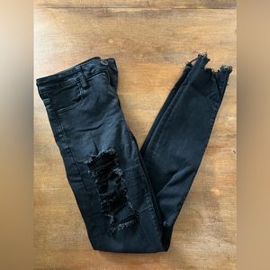 High Waisted Black Distressed Skinny Jeans